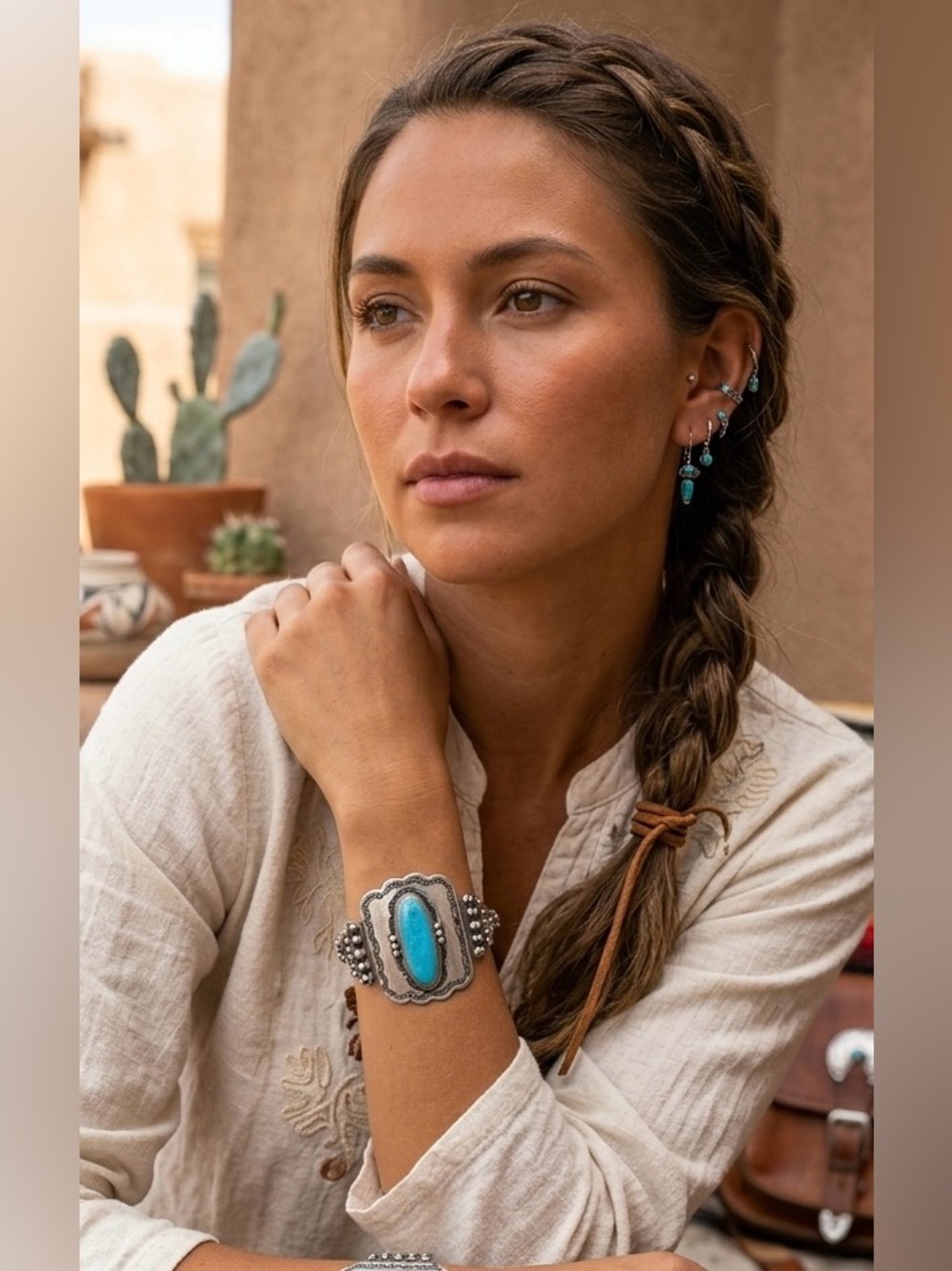 Running Bear Navajo Native American Sterling Silver Turquoise Cuff Bracelet 7" - Picture 2 of 8